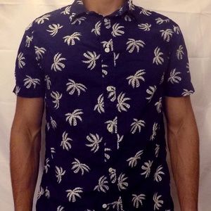 H&M Short Sleeve Button Up T-Shirt, Navy